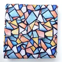 Stoff mit buntem Mosaikmuster in Blau, Orange und Gelb für moderne Trachten